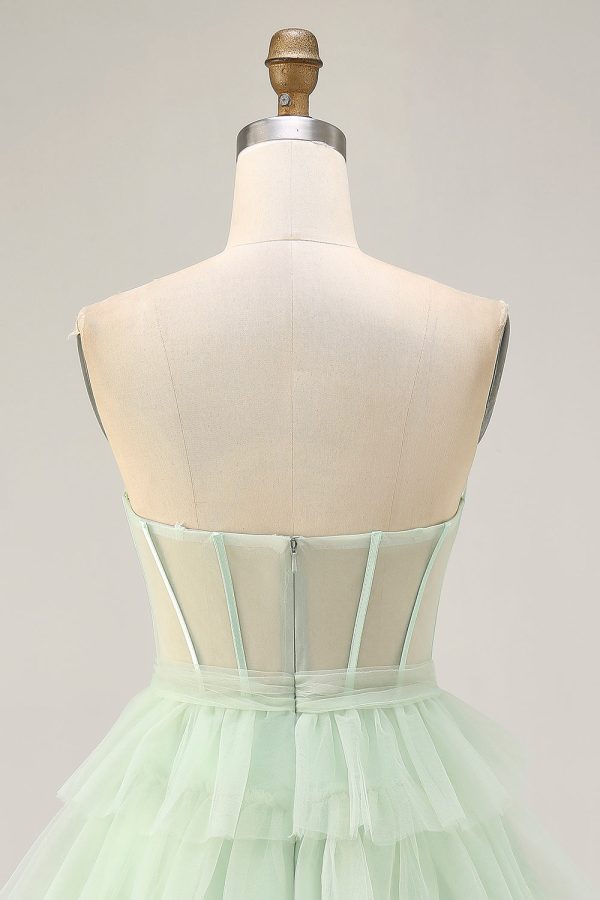 Tiered A-Line Corset Strapless Light Green Homecoming Dress - Image 7