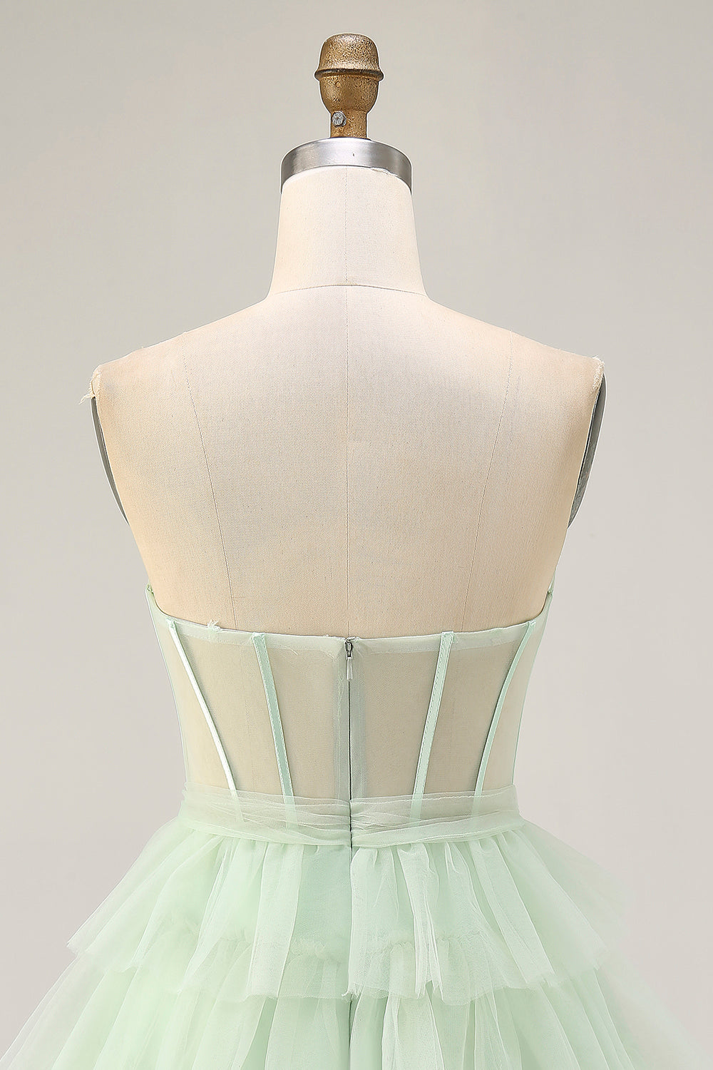 Tiered A-Line Corset Strapless Light Green Homecoming Dress - Image 7