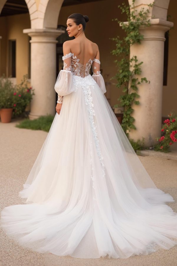 Tulle A-Line Ivory Off The Shoulder Wedding Dress With Appliques - Image 2