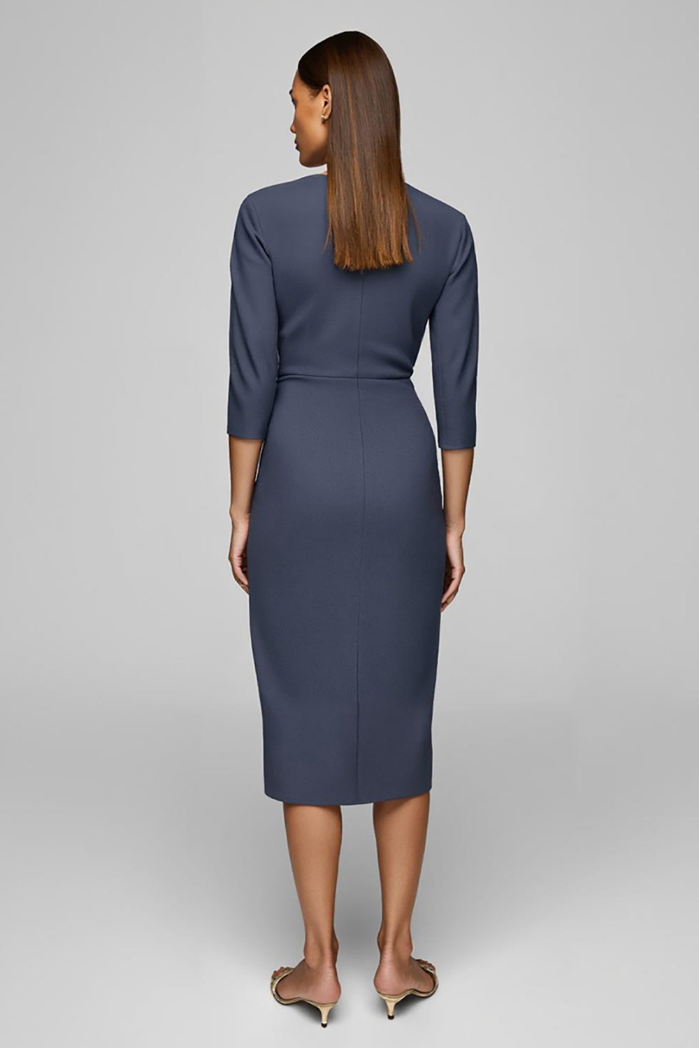 Twilight Sheath 3/4 Sleeve Midi Work Dress With Slit - Image 2