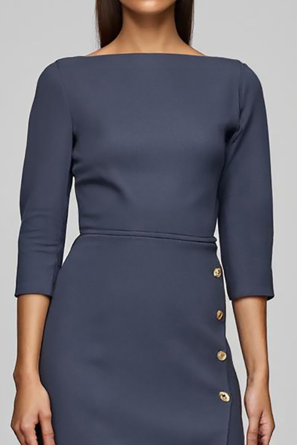 Twilight Sheath 3/4 Sleeve Midi Work Dress With Slit - Image 3