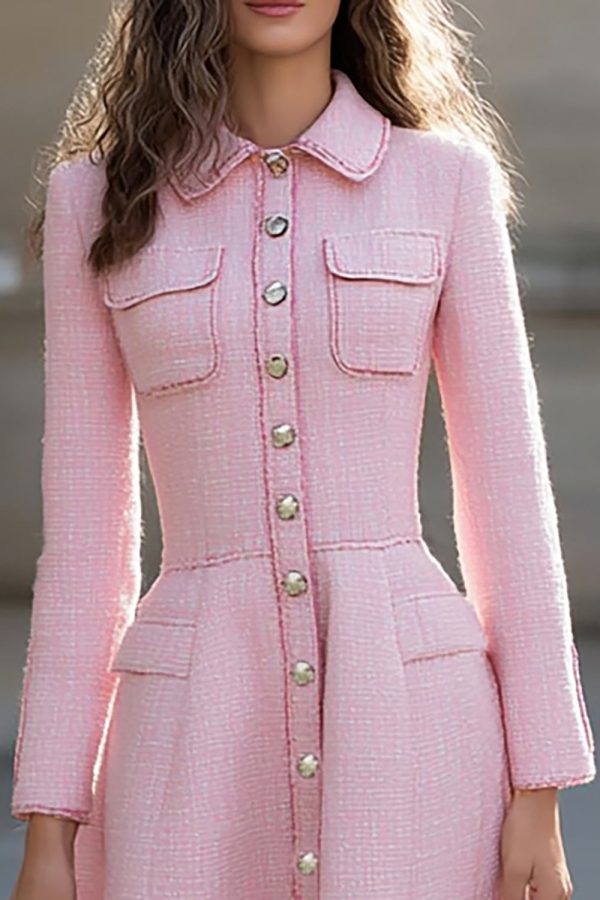 Tweed A-Line Pink Long Sleeve Midi Work Dress - Image 2