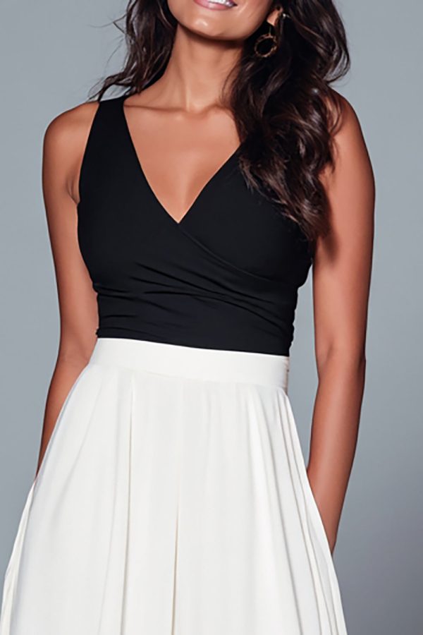 V-Neck A-Line Black and White Formal Dress With Slit - Image 2