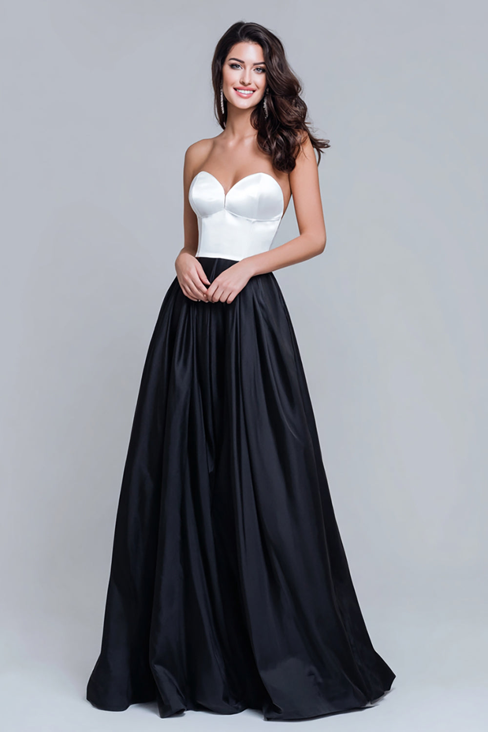 Sweetheart Black and White A-Line Formal Dress - Image 1