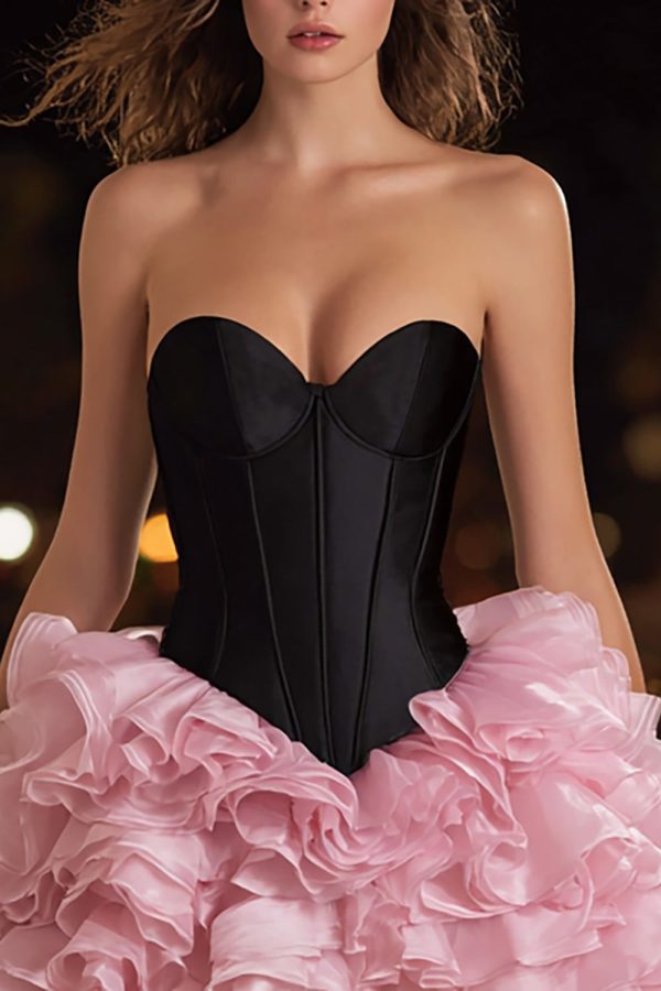 Sweetheart Black Pink Corset Homecoming Dress With Ruffles - Image 2