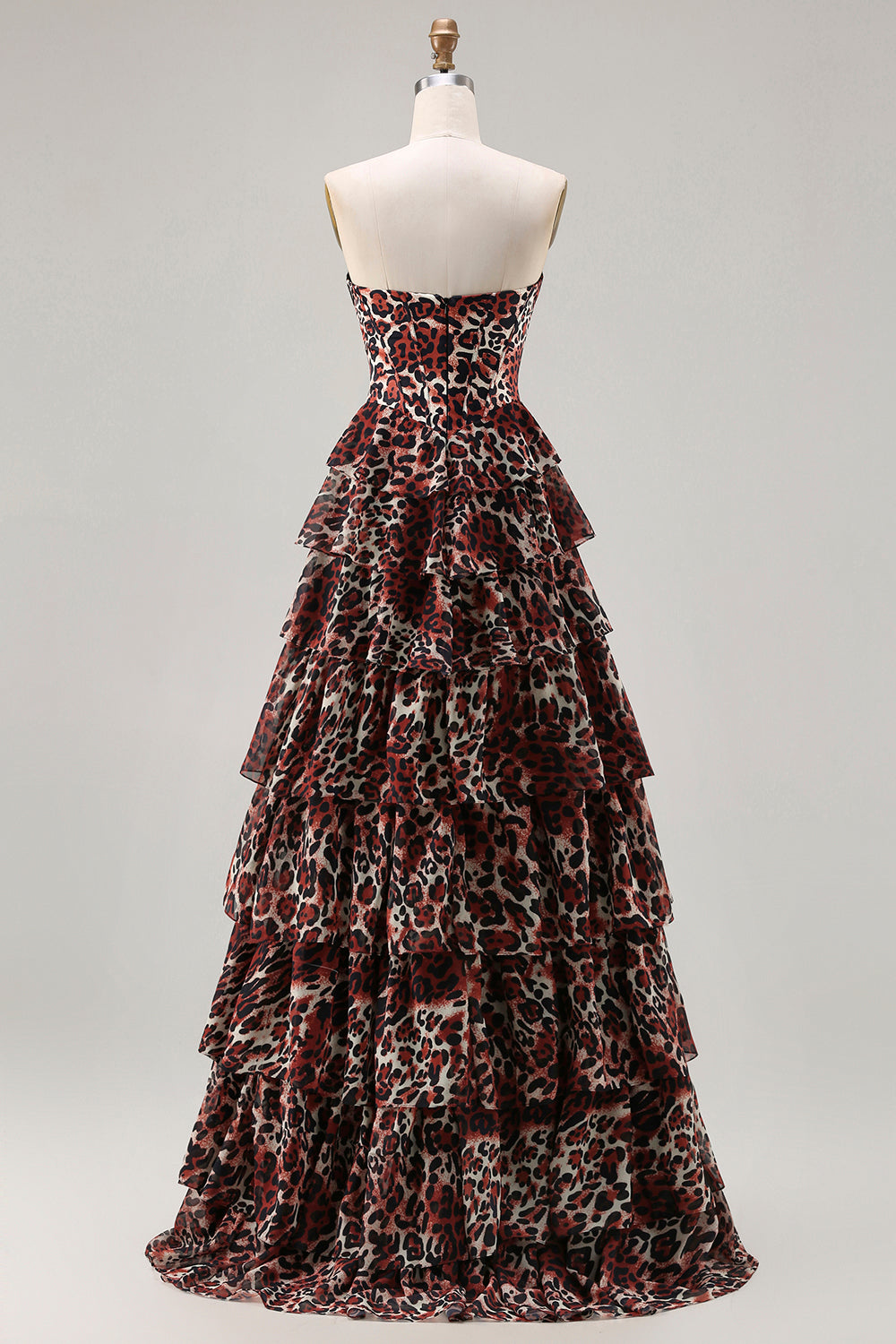 Sweetheart Brown Leopard Tiered Corset A-Line Prom Dress - Image 2