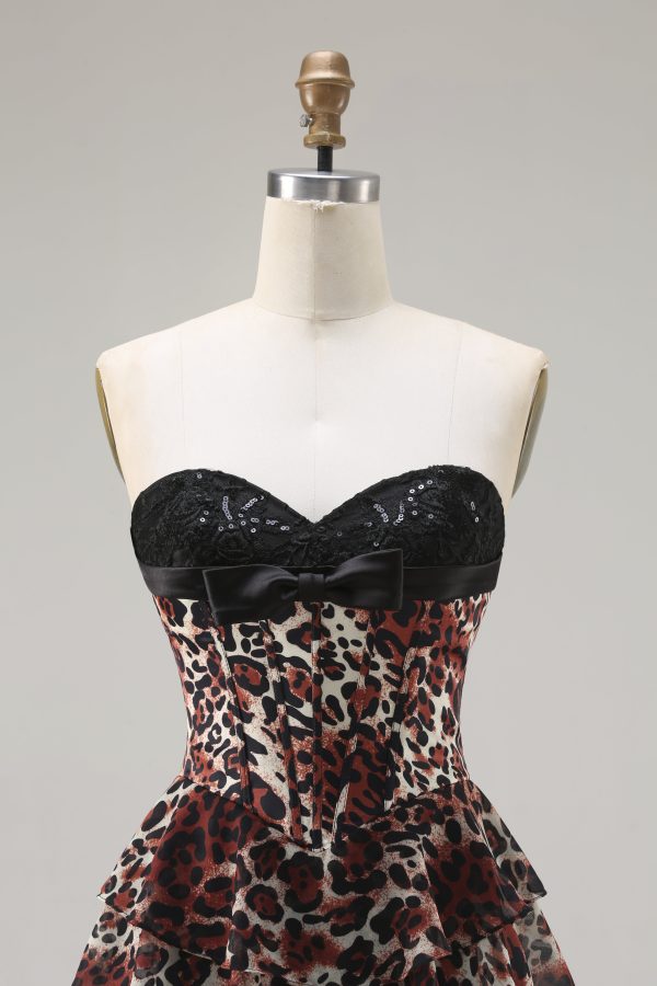 Sweetheart Brown Leopard Tiered Corset A-Line Prom Dress - Image 4