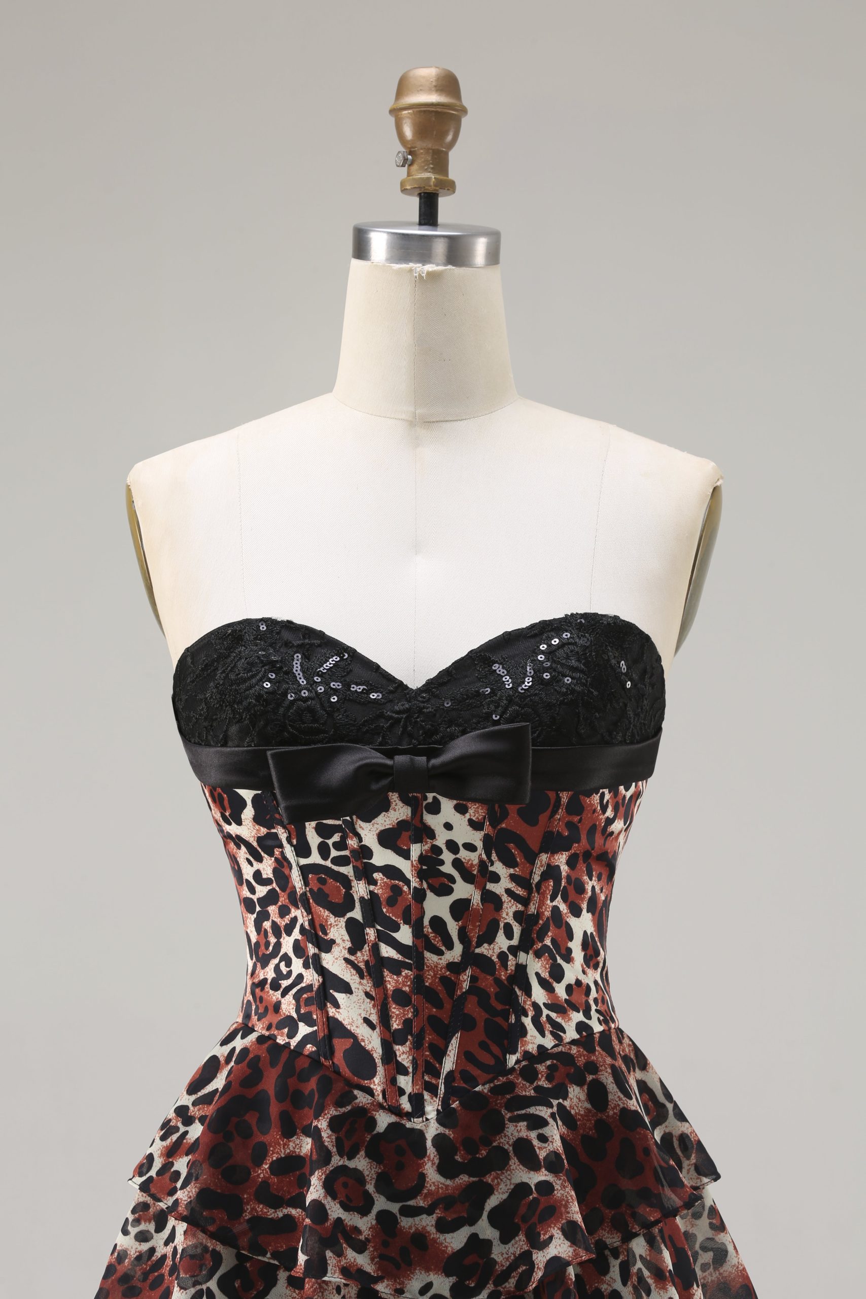 Sweetheart Brown Leopard Tiered Corset A-Line Prom Dress - Image 4