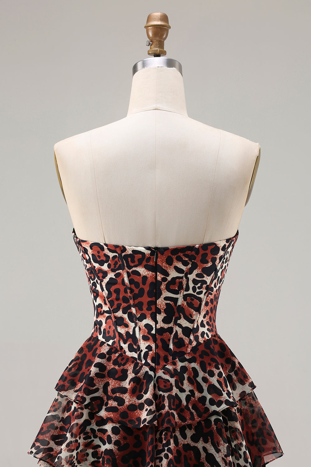 Sweetheart Brown Leopard Tiered Corset A-Line Prom Dress - Image 5