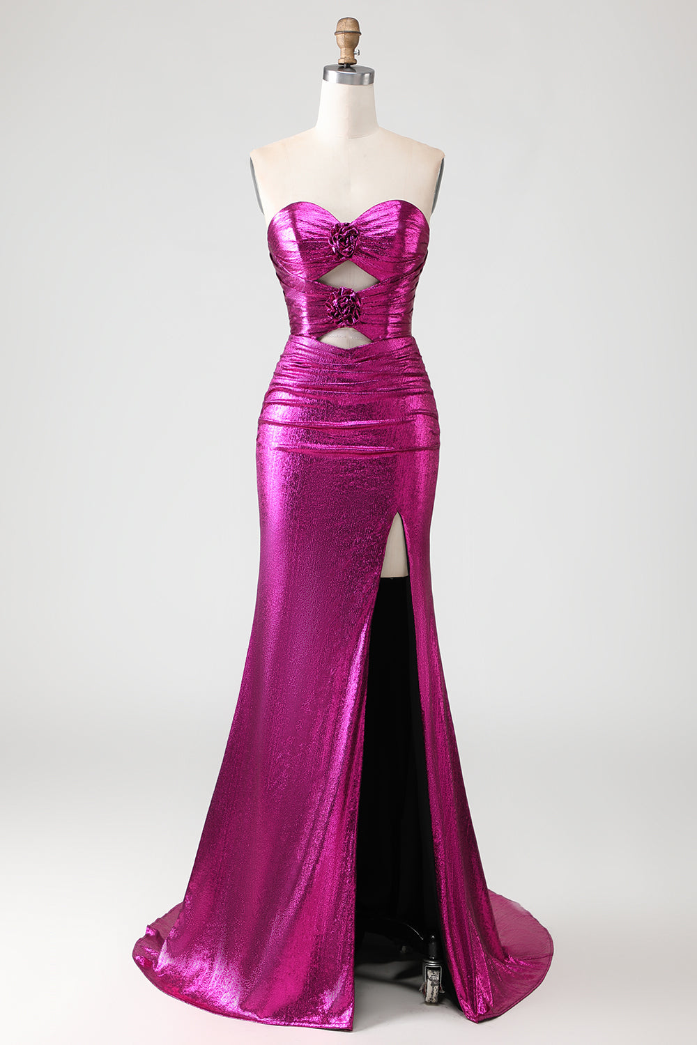 Sweetheart Fuchsia Cut Out Mermaid Prom Dress With Slit - Image 1