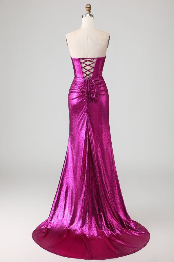 Sweetheart Fuchsia Cut Out Mermaid Prom Dress With Slit - Image 2