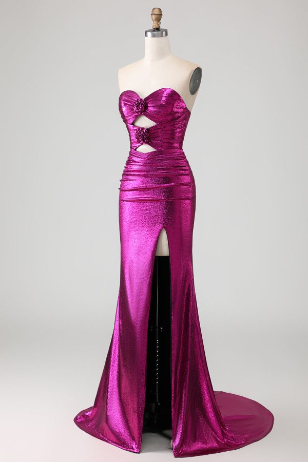 Sweetheart Fuchsia Cut Out Mermaid Prom Dress With Slit - Image 3