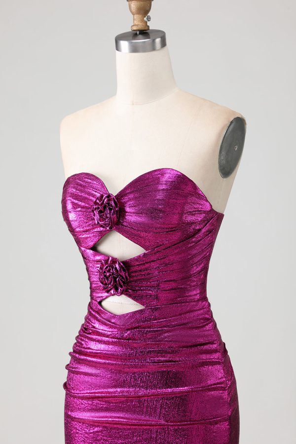 Sweetheart Fuchsia Cut Out Mermaid Prom Dress With Slit - Image 6
