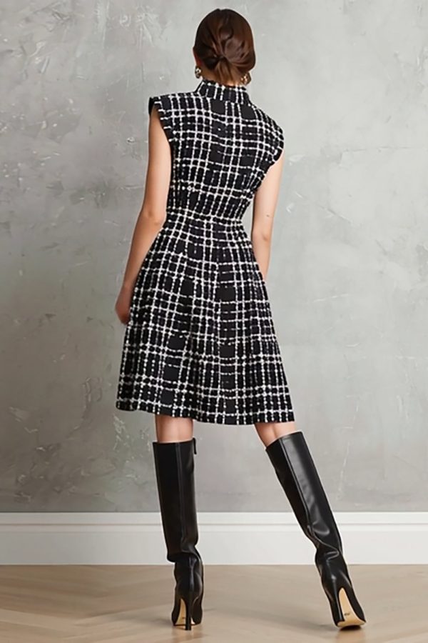 Tweed A-Line Black High Neck Work Dress - Image 2