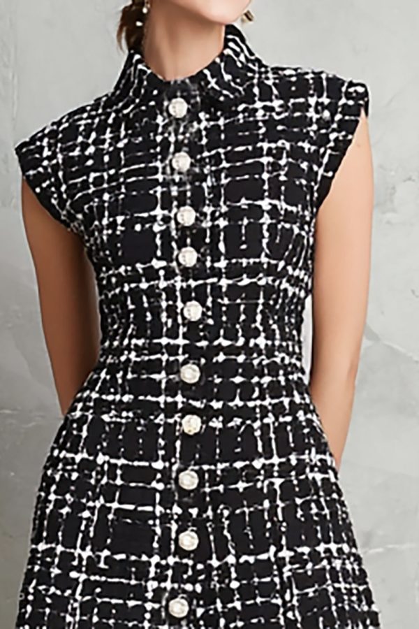 Tweed A-Line Black High Neck Work Dress - Image 3