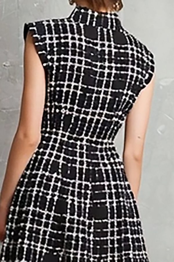 Tweed A-Line Black High Neck Work Dress - Image 4