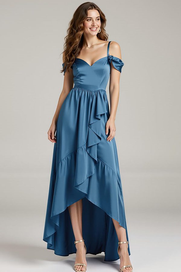 Twilight High-Low Cold Shoulder A-Line Ruffled Formal Dress