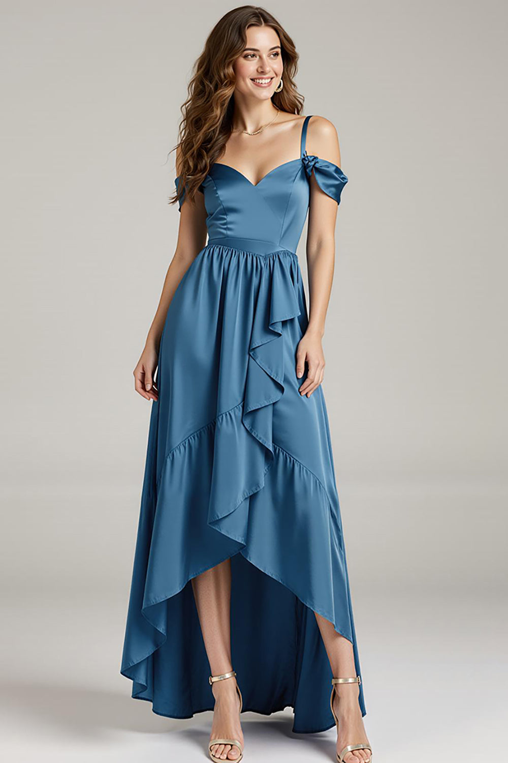 Twilight High-Low Cold Shoulder A-Line Ruffled Formal Dress - Image 1