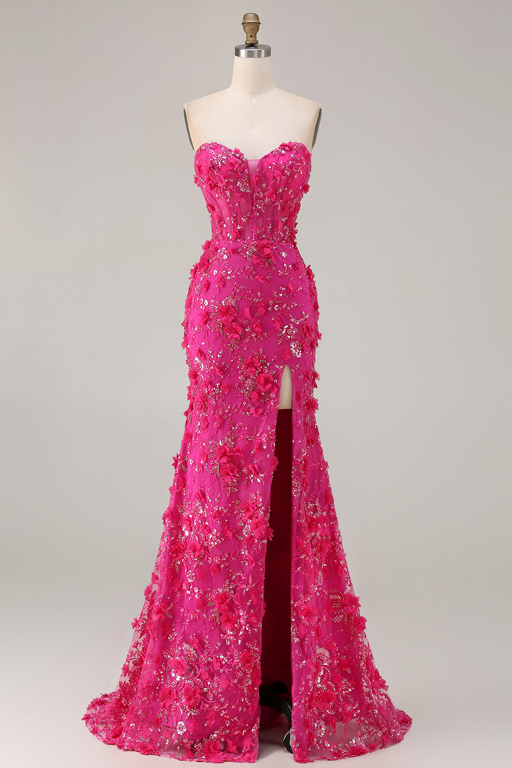 Sweetheart Fuchsia Mermaid Appliqued Prom Dress With Slit - Image 1