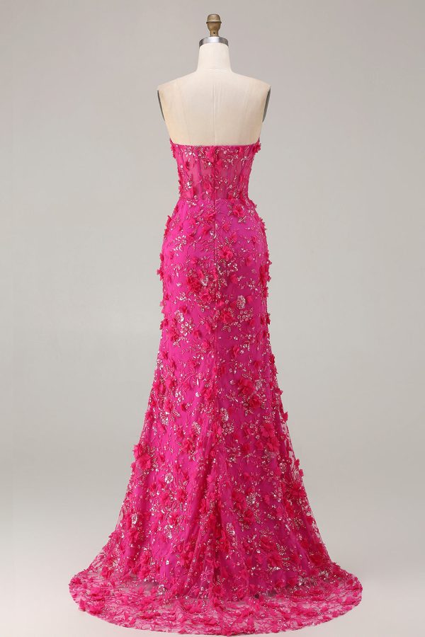 Sweetheart Fuchsia Mermaid Appliqued Prom Dress With Slit - Image 2