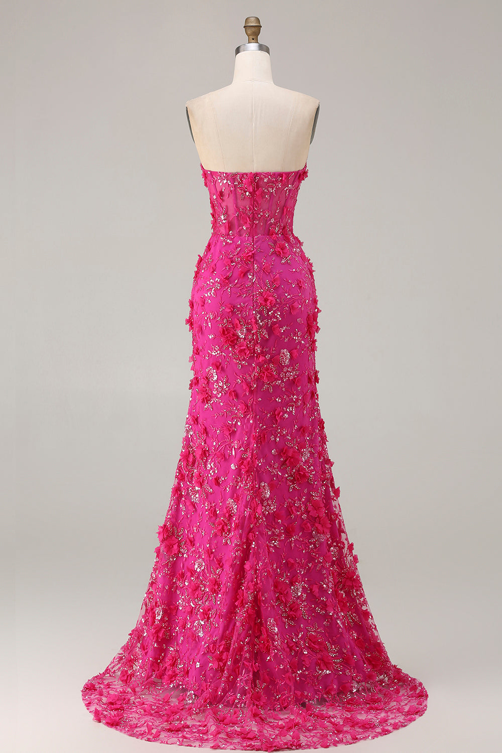 Sweetheart Fuchsia Mermaid Appliqued Prom Dress With Slit - Image 2
