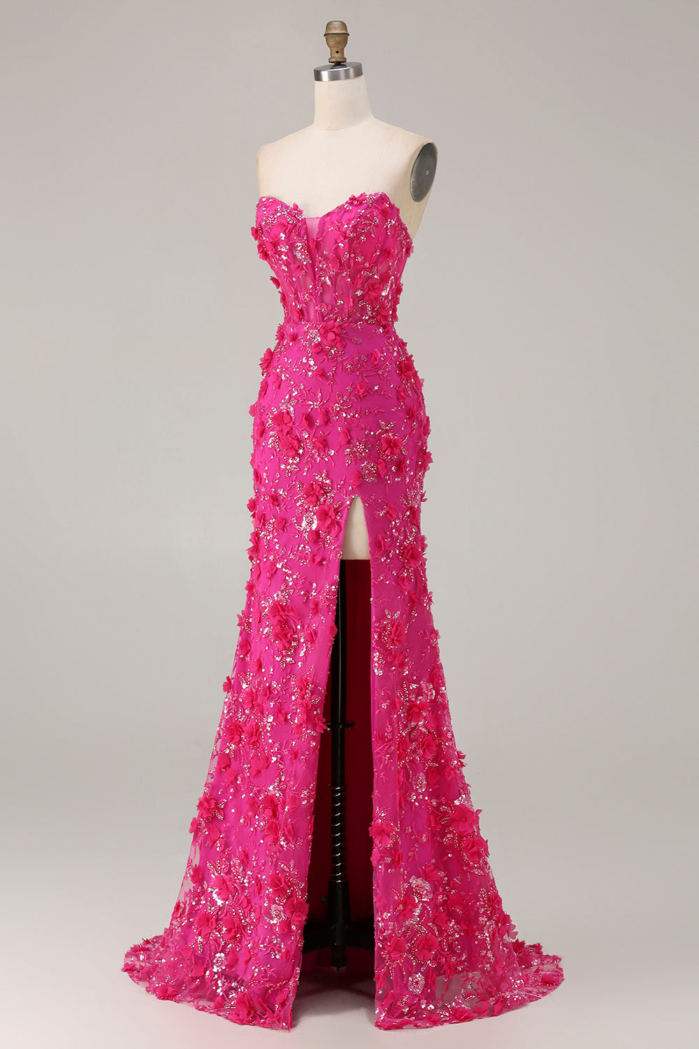 Sweetheart Fuchsia Mermaid Appliqued Prom Dress With Slit - Image 3