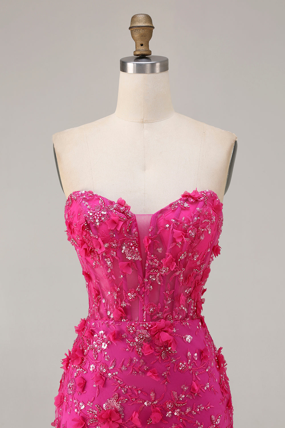 Sweetheart Fuchsia Mermaid Appliqued Prom Dress With Slit - Image 4