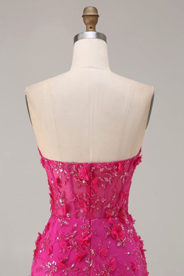 Sweetheart Fuchsia Mermaid Appliqued Prom Dress With Slit - Image 5