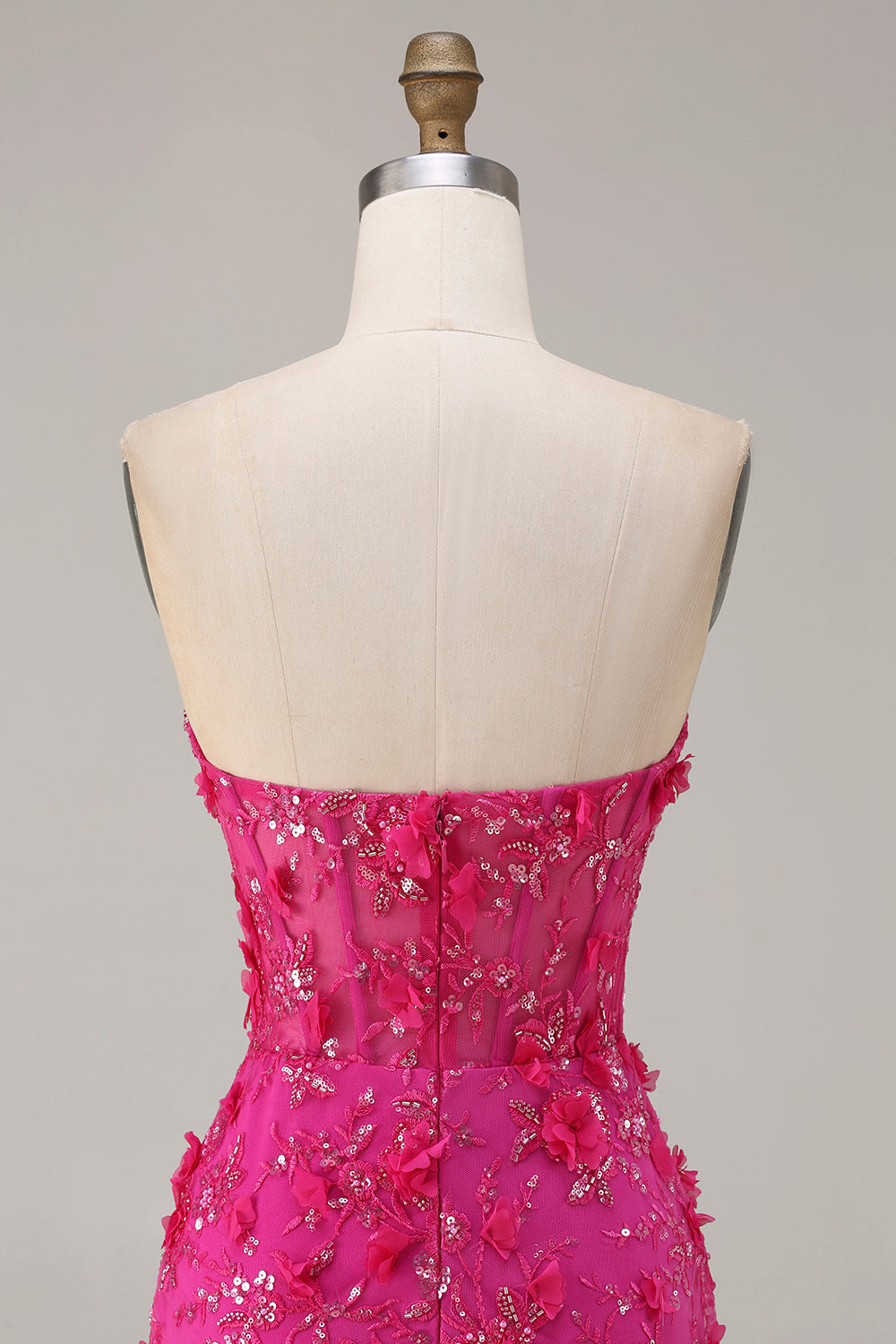 Sweetheart Fuchsia Mermaid Appliqued Prom Dress With Slit - Image 5