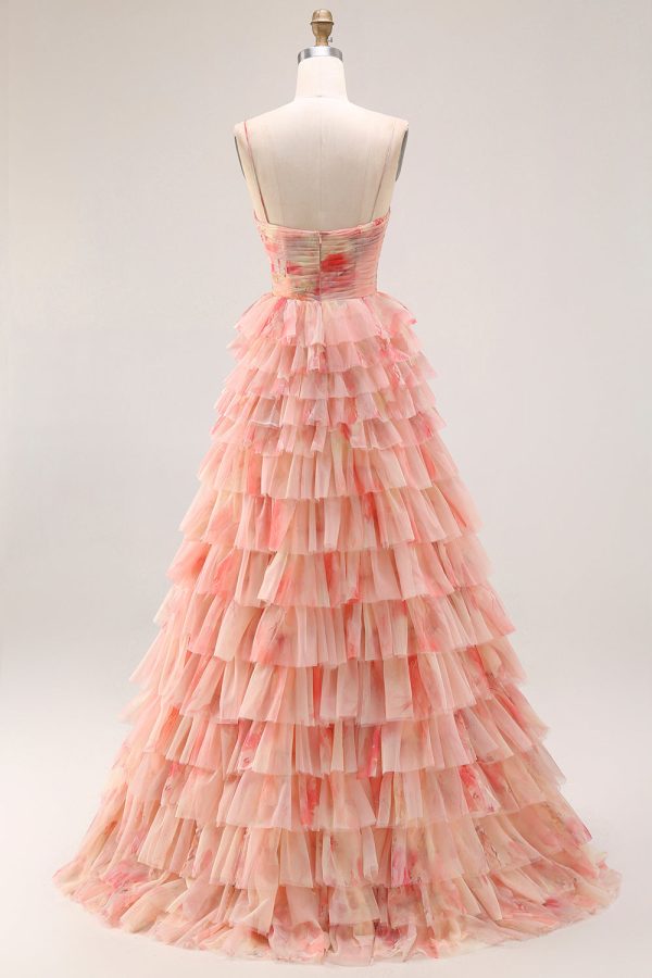 Tiered Spaghetti Straps Sunset Cut Out Prom Dress with Bows - Image 2