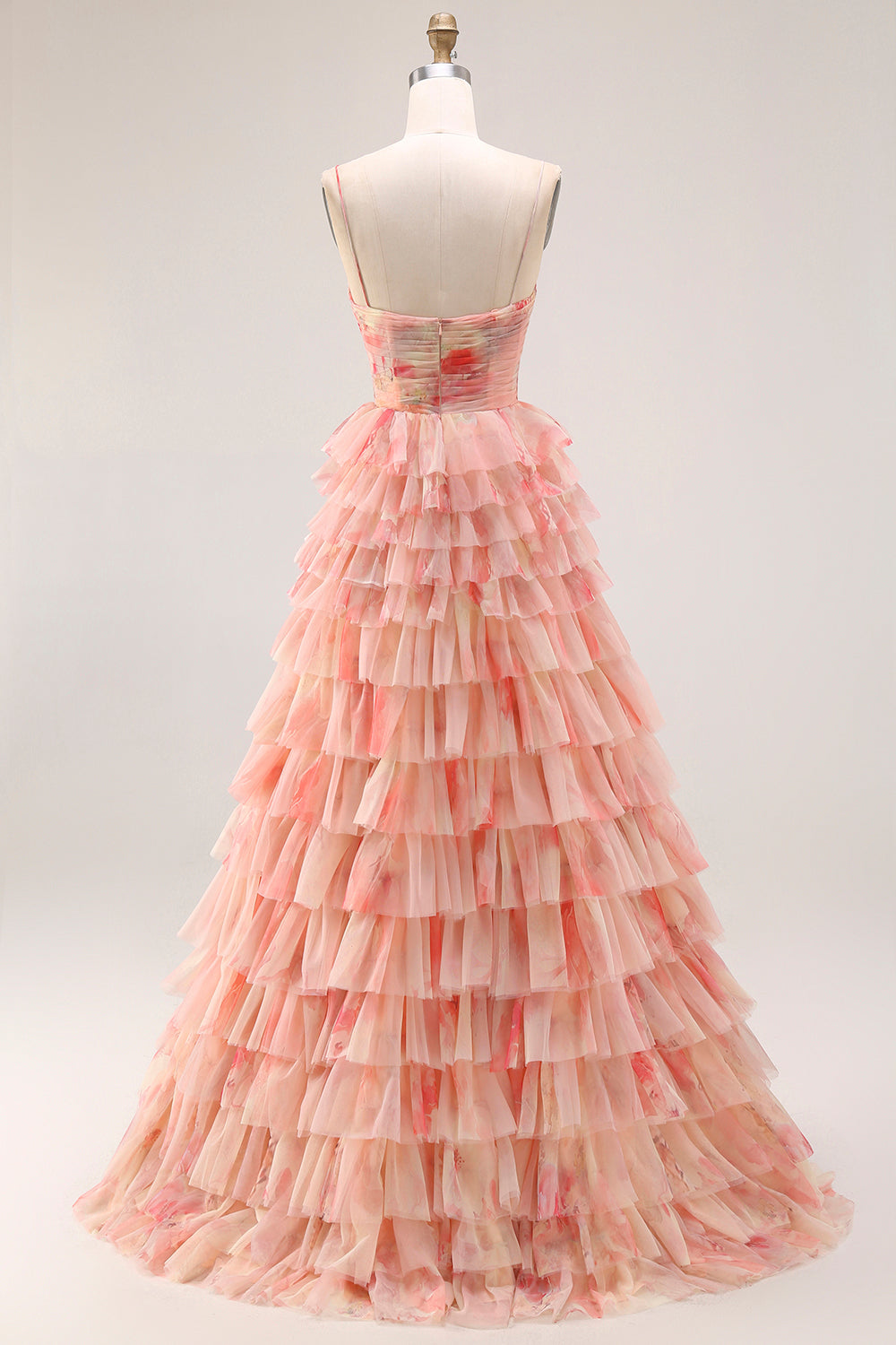 Tiered Spaghetti Straps Sunset Cut Out Prom Dress with Bows - Image 2