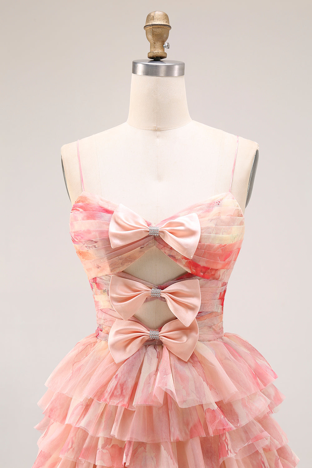 Tiered Spaghetti Straps Sunset Cut Out Prom Dress with Bows - Image 4