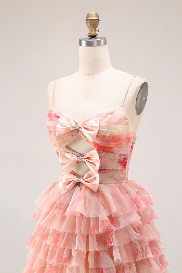 Tiered Spaghetti Straps Sunset Cut Out Prom Dress with Bows - Image 6