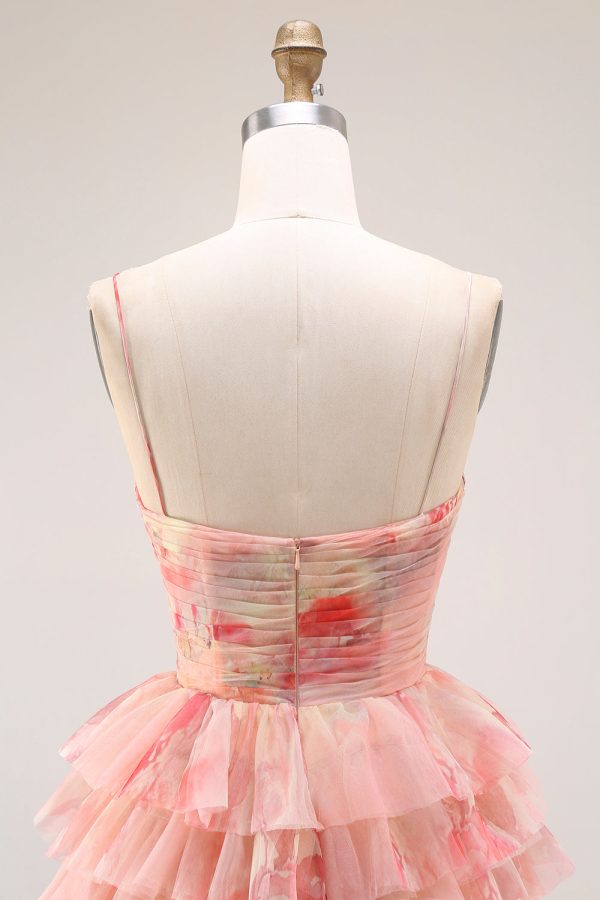 Tiered Spaghetti Straps Sunset Cut Out Prom Dress with Bows - Image 5