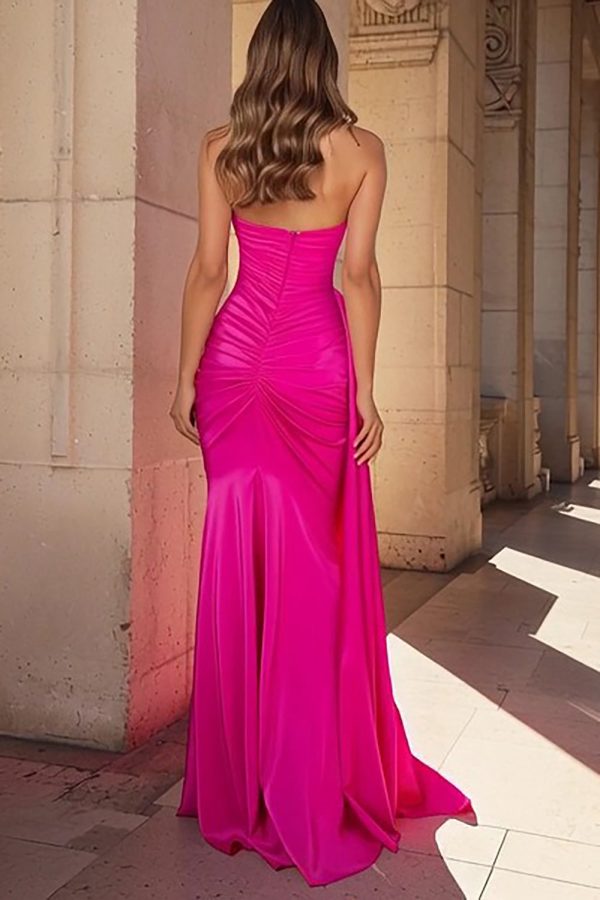 Sweetheart Fuchsia Mermaid Ruched Prom Dress With Slit - Image 2