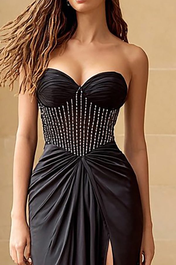 Sweetheart Black Beaded Mermaid Prom Dress With Slit - Image 2