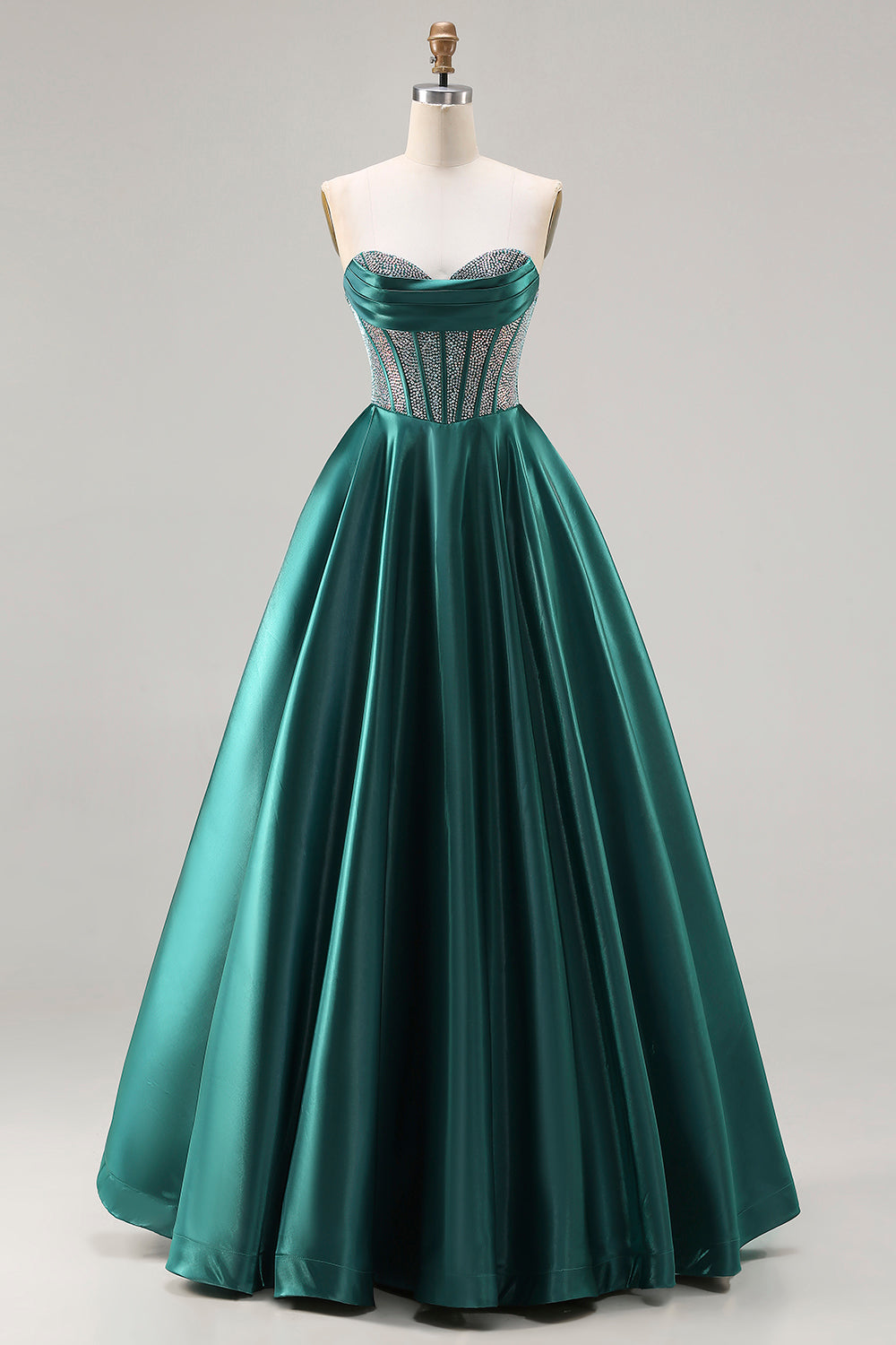 Sweetheart Dark Green Princess Corset Prom Dress With Beading - Image 1