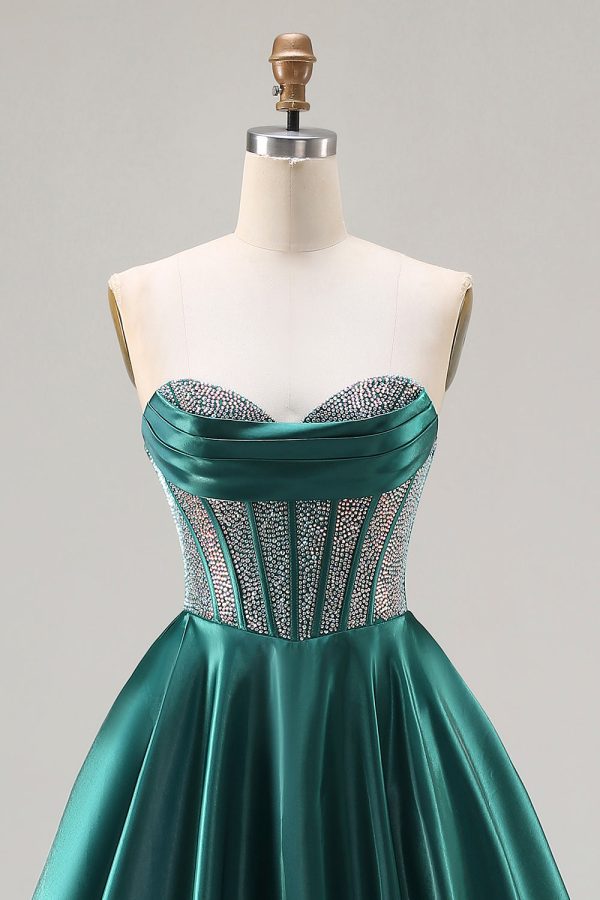Sweetheart Dark Green Princess Corset Prom Dress With Beading - Image 4