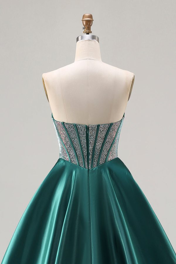 Sweetheart Dark Green Princess Corset Prom Dress With Beading - Image 5