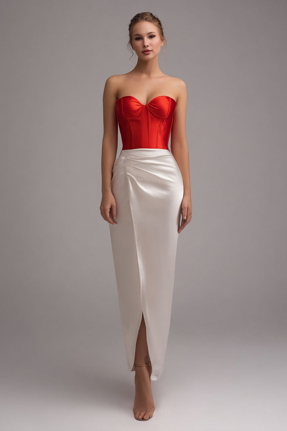 Sweetheart Sheath Red and White Colorblock Formal Dress With Slit - Image 1