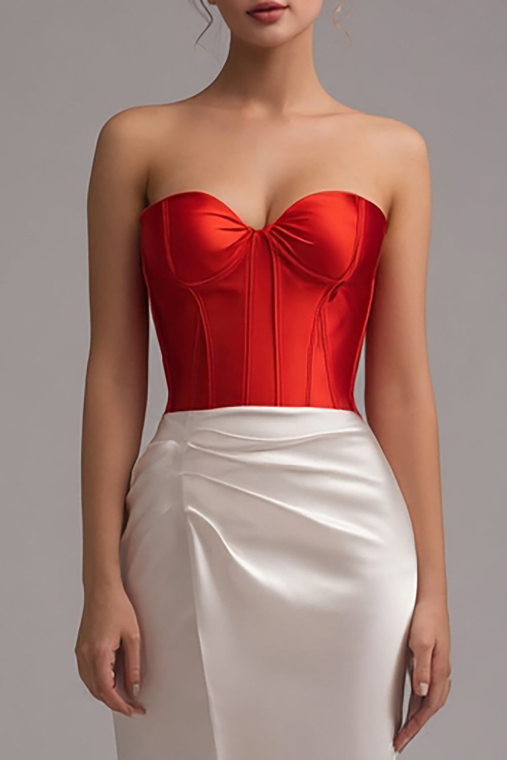Sweetheart Sheath Red and White Colorblock Formal Dress With Slit - Image 2