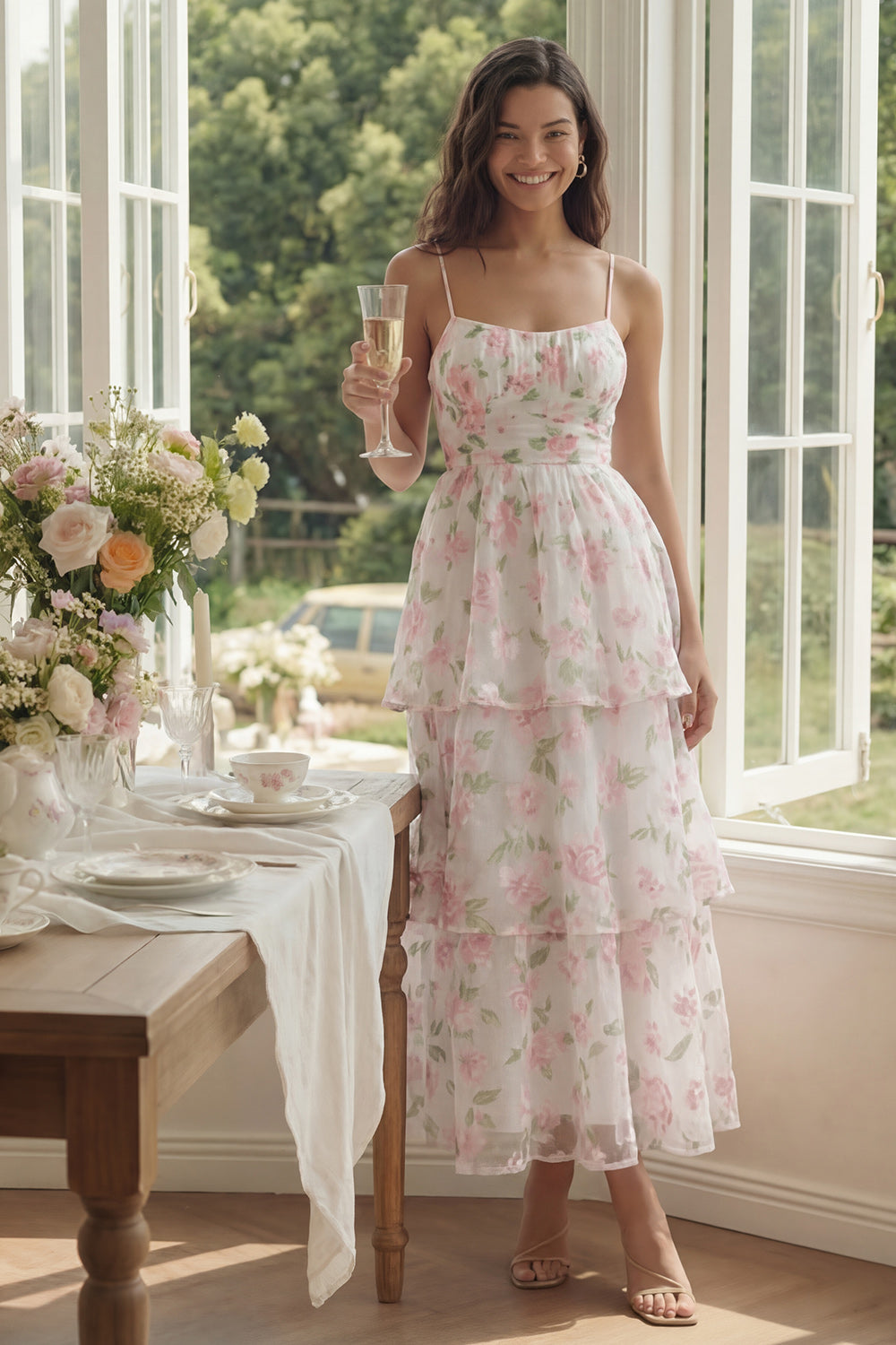 Tiered Corset Floral Yellow Wedding Guest Dress - Image 5