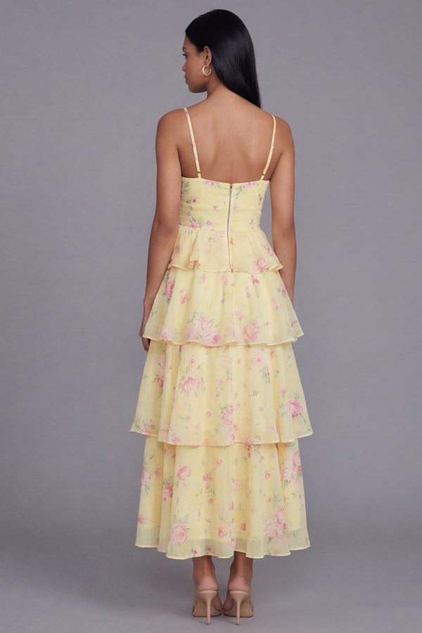 Tiered Corset Floral Yellow Wedding Guest Dress - Image 2