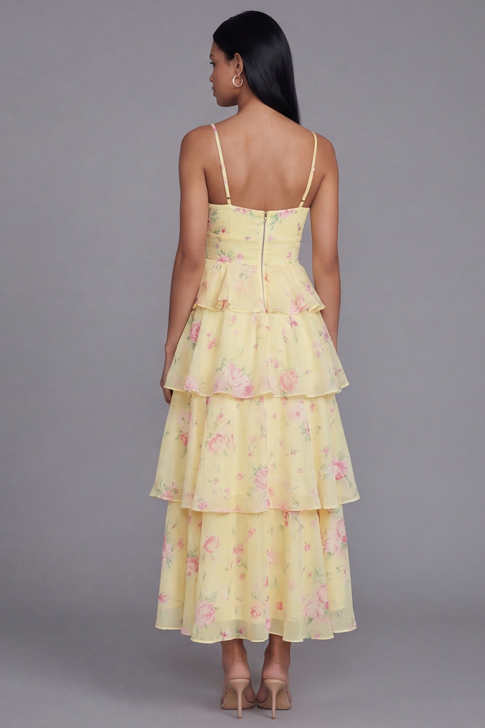 Tiered Corset Floral Yellow Wedding Guest Dress - Image 2