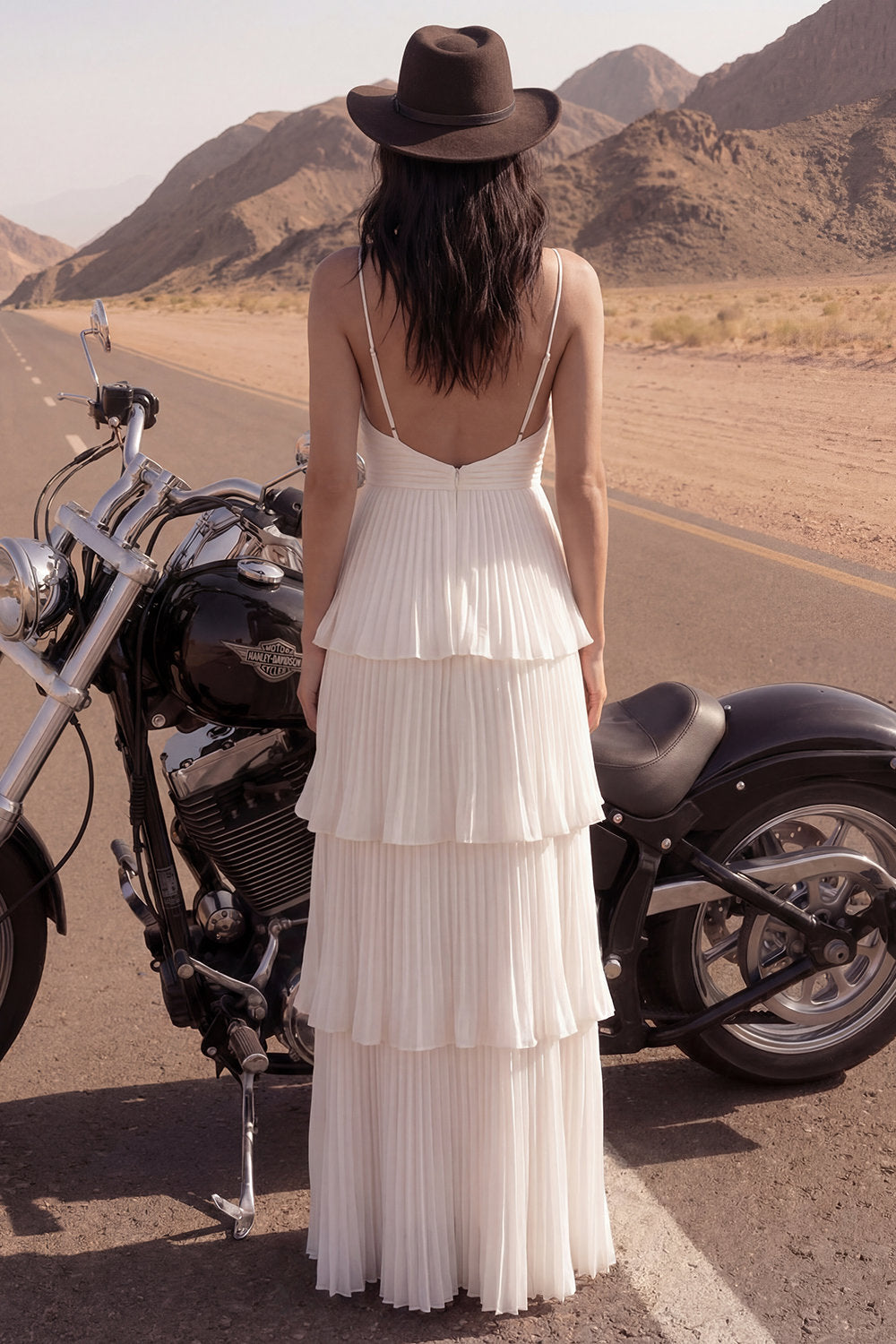 Tiered Ruched Ivory Maxi Boho Wedding Dress - Image 2