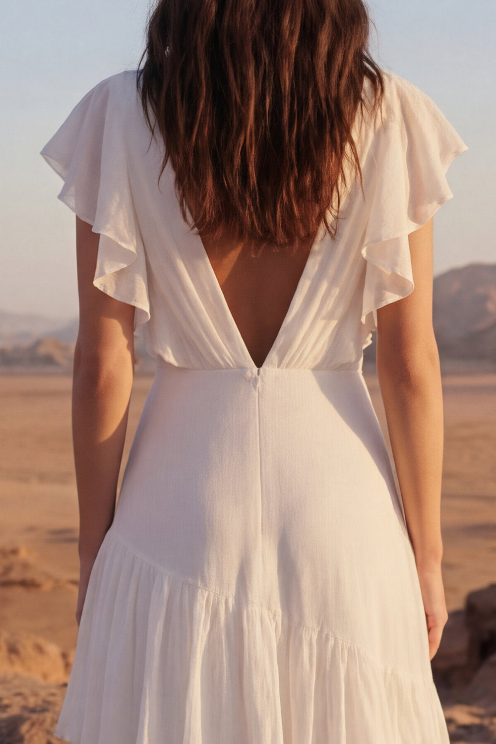 Tiered Ruffled V Neck Ivory Maxi Boho Wedding Dress - Image 4