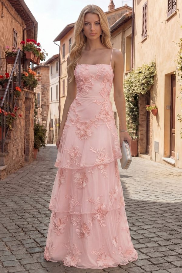 Tiered Appliqued Yellow Maxi Prom Dress - Image 7