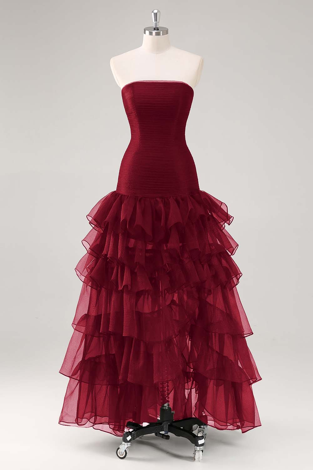 Tiered Strapless Ruffled Black Formal Dress with Slit - Image 7