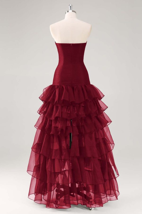 Tiered Strapless Ruffled Black Formal Dress with Slit - Image 8