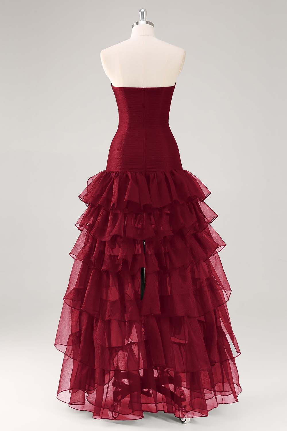 Tiered Strapless Ruffled Black Formal Dress with Slit - Image 8
